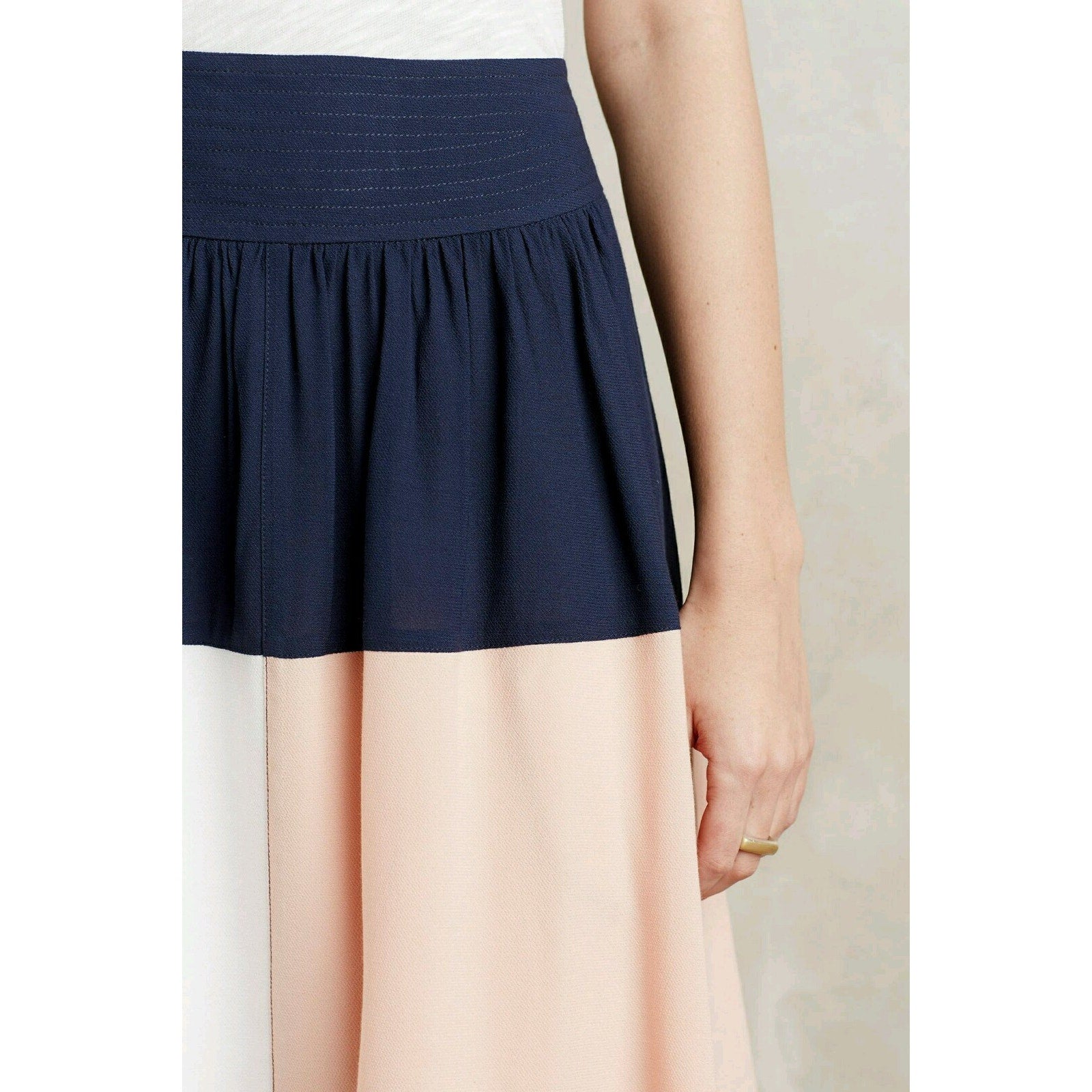 NEW Anthropologie HD In Paris Women's Blue Blocked Circle Skirt Retails $118 S