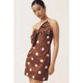 Anthropologie Hutch Strapless Bow Slim Mini Dress Large Brown Polka Dot Anthropologie
