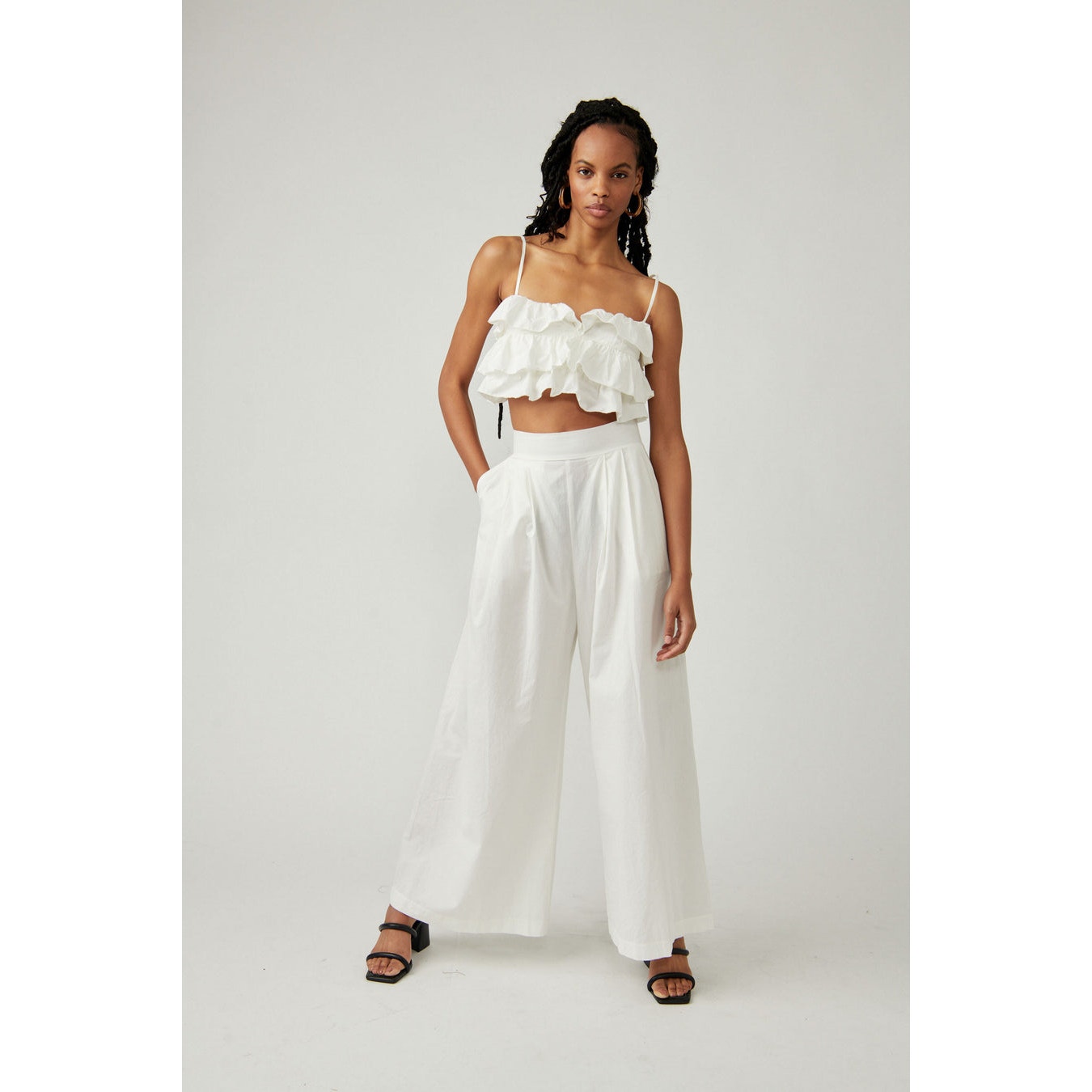 New Free People Danelle Crop Top Wide-Leg Pants Set $168 X-LARGE White Trousers