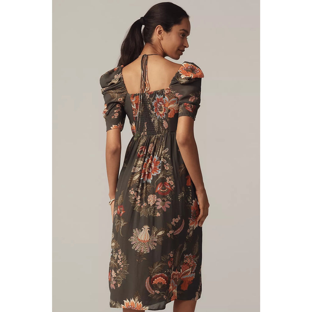 Farm Rio x Anthropologie Long-Sleeve Halter Midi Dress MEDIUM Green Anthropologie