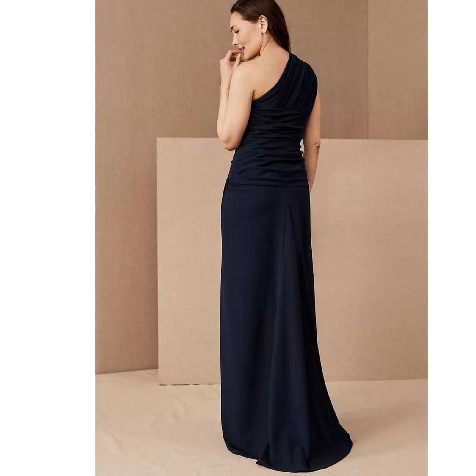 New Anthropologie BHLDN Tadashi Shoji Quinn Dress $408 LARGE Navy Crepe Formal