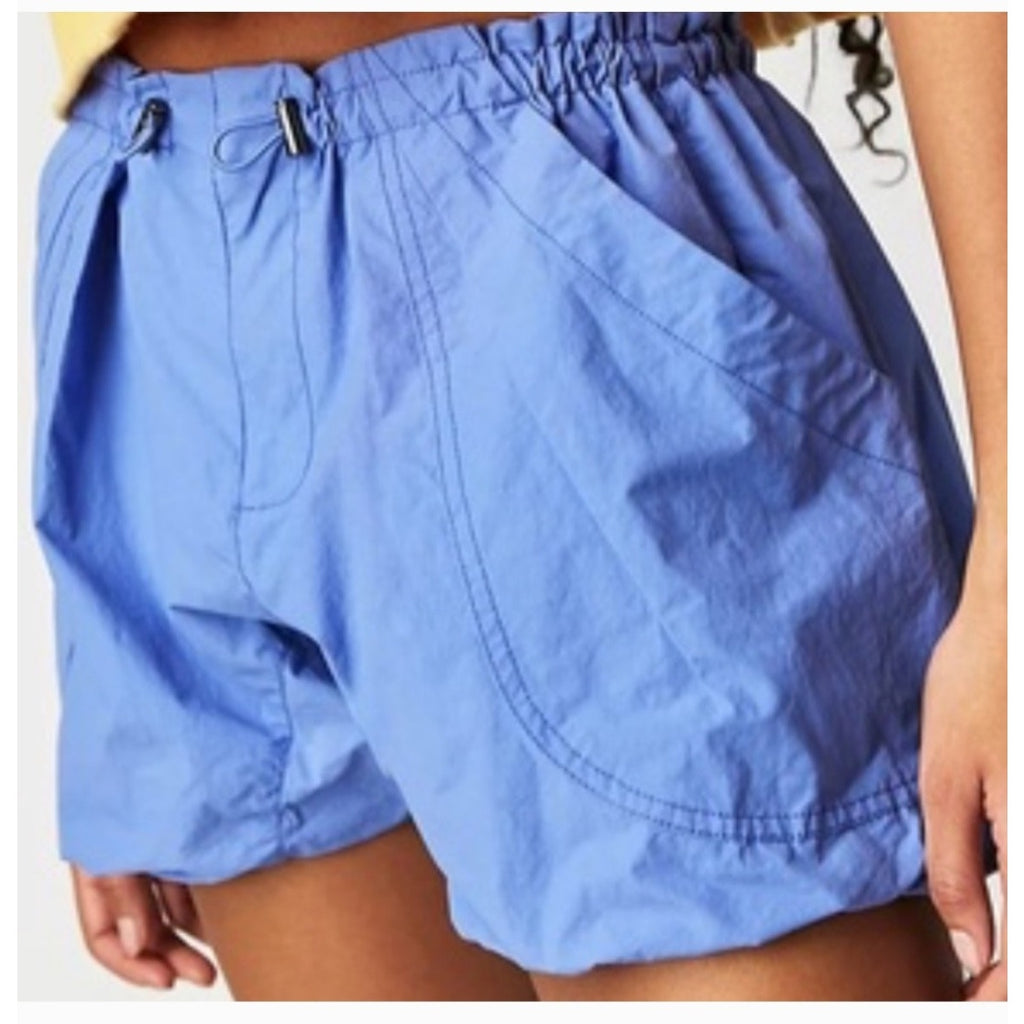 FREE PEOPLE Camp Out Nylon Shorts LARGE Blue Fizz BUBBLE-HEM Free People