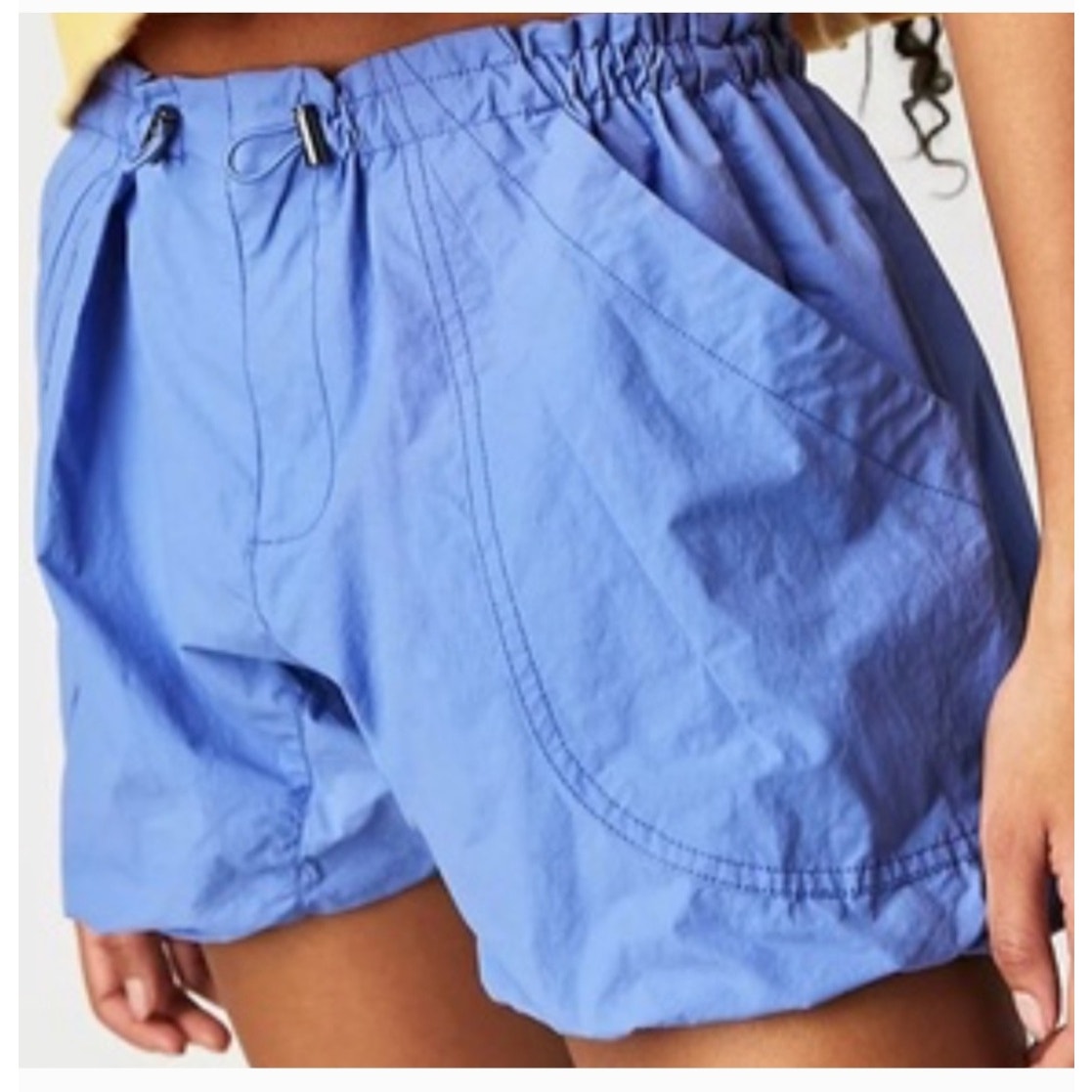 FREE PEOPLE Camp Out Nylon Shorts LARGE Blue Fizz BUBBLE-HEM Free People