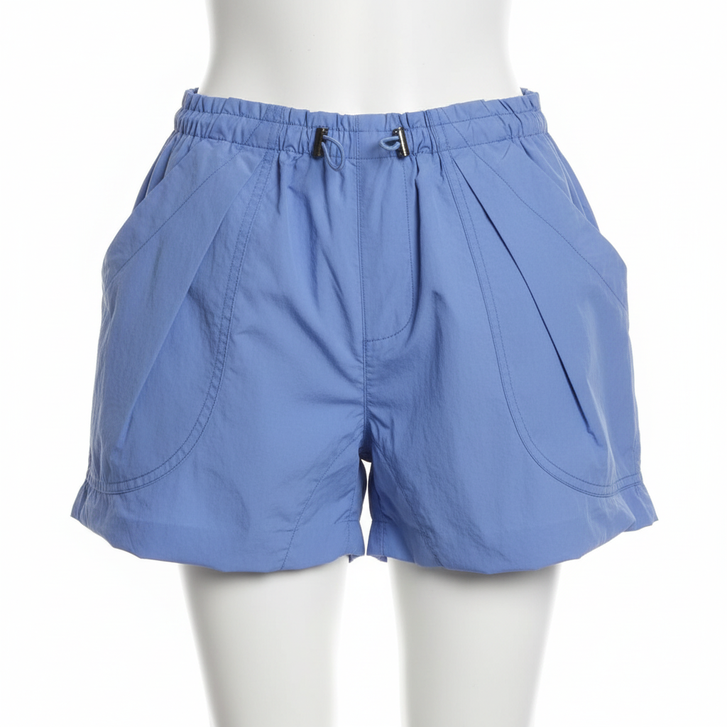 FREE PEOPLE Camp Out Nylon Shorts LARGE Blue Fizz BUBBLE-HEM Free People