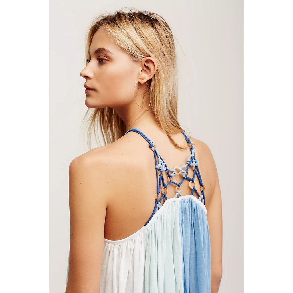 New Free People Magic Swing Tank Macrame $88 SMALL Blue & White Colorblock