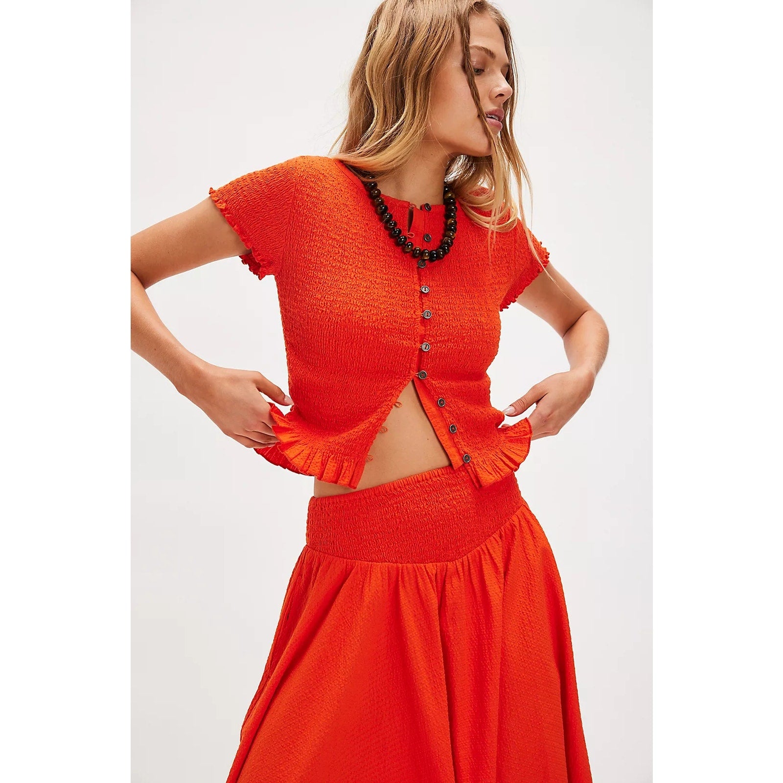 FREE PEOPLE Braveheart Solid Set XS Orange Convertible Skirt Dress Free People