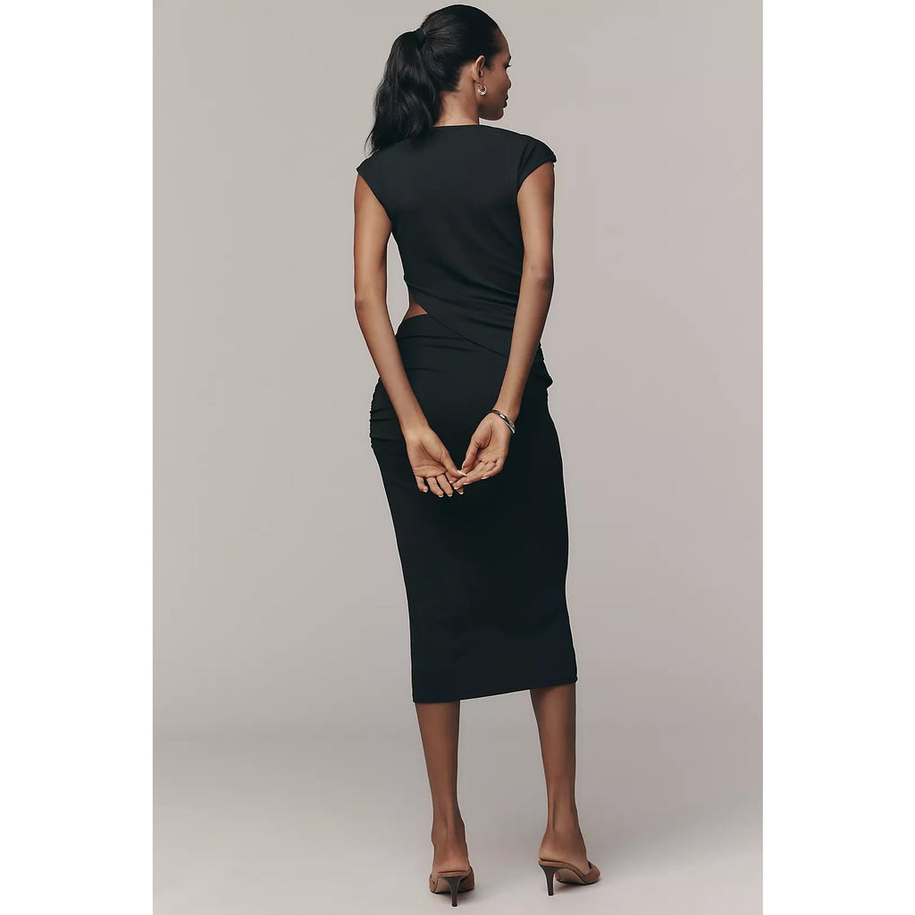Anthropologie Sleeveless Cutout Knit Midi Dress LARGE Black Anthropologie
