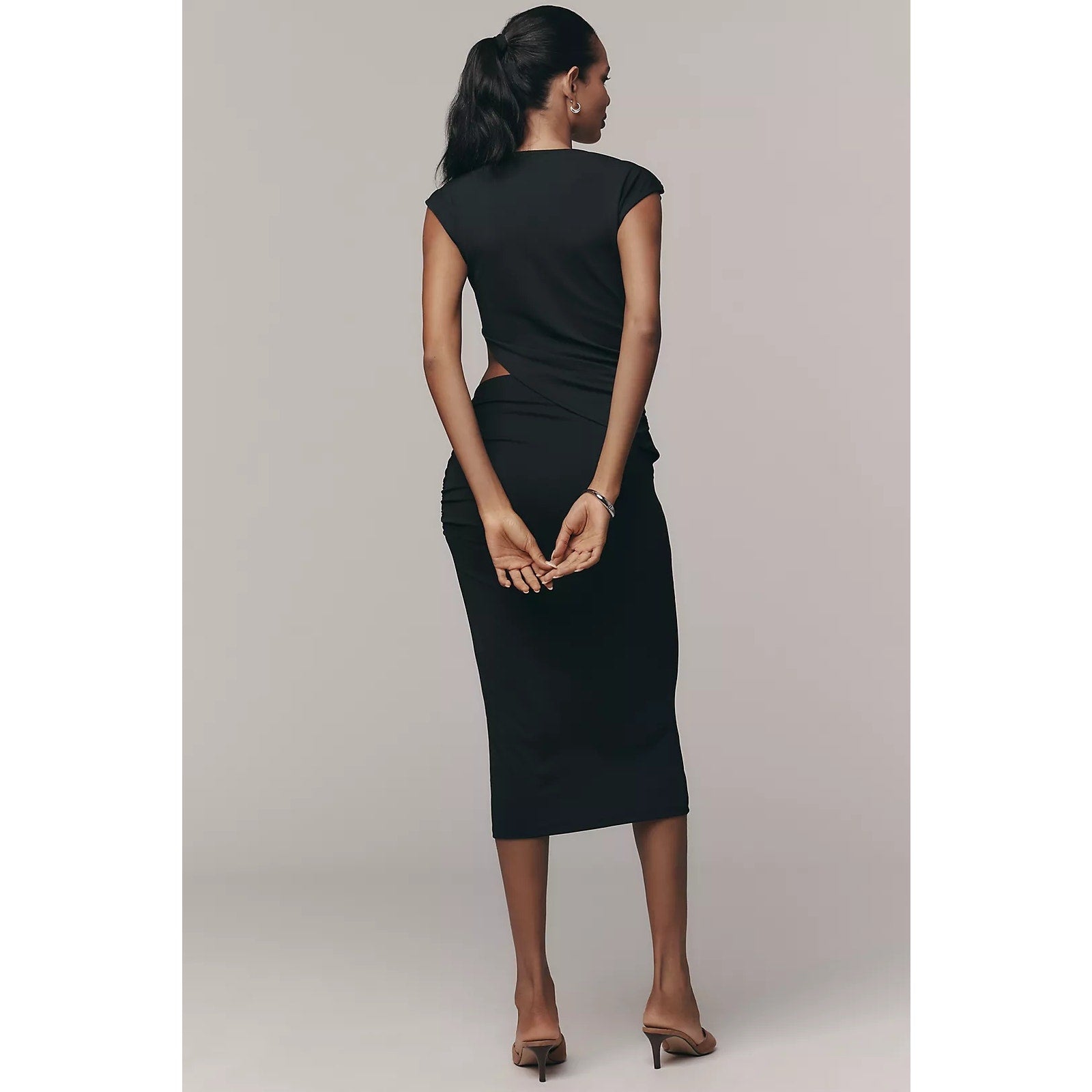 Anthropologie Sleeveless Cutout Knit Midi Dress LARGE Black Anthropologie