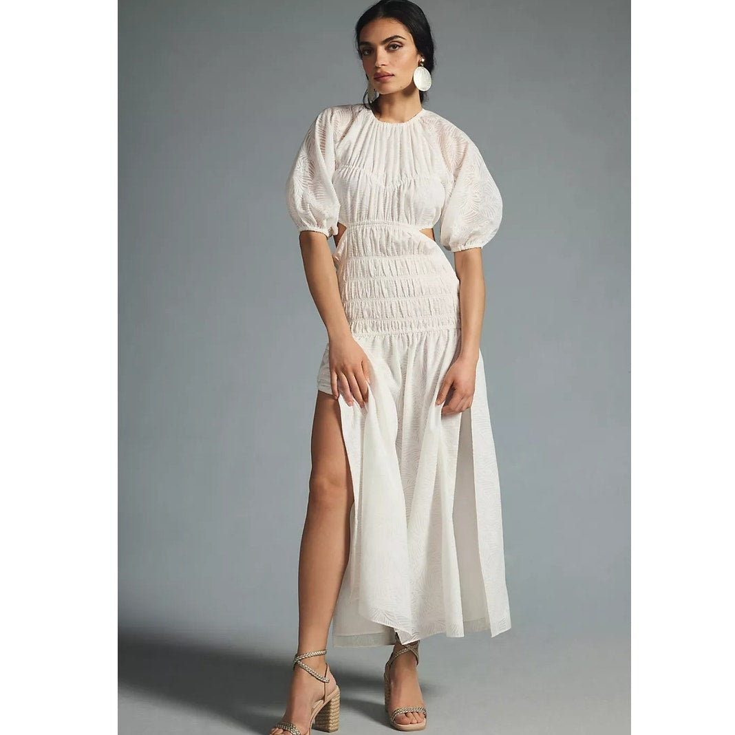 Anthropologie Significant Zofia Puff-Sleeve Shirred Cutout Dress