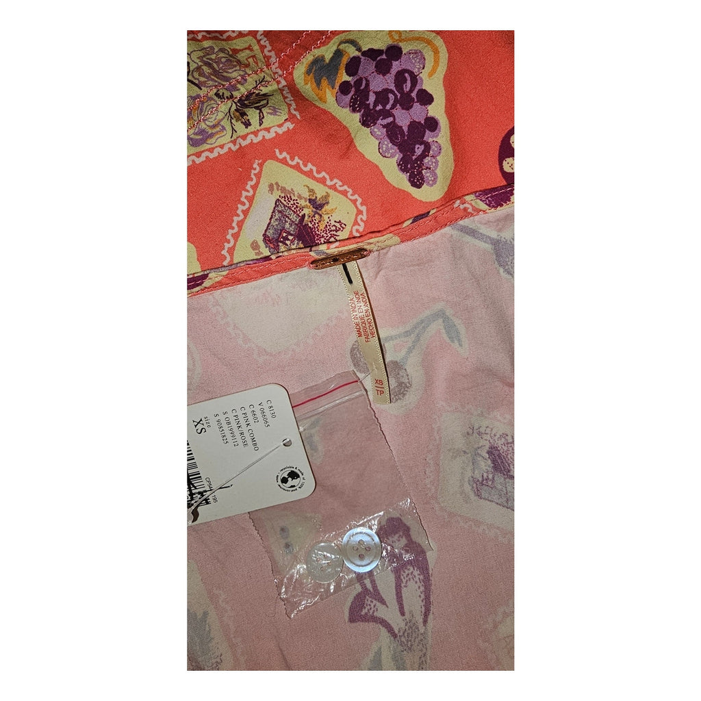 New FREE PEOPLE Oakley Mini Dress $128 X-SMALL Pink Combo RUCHED
