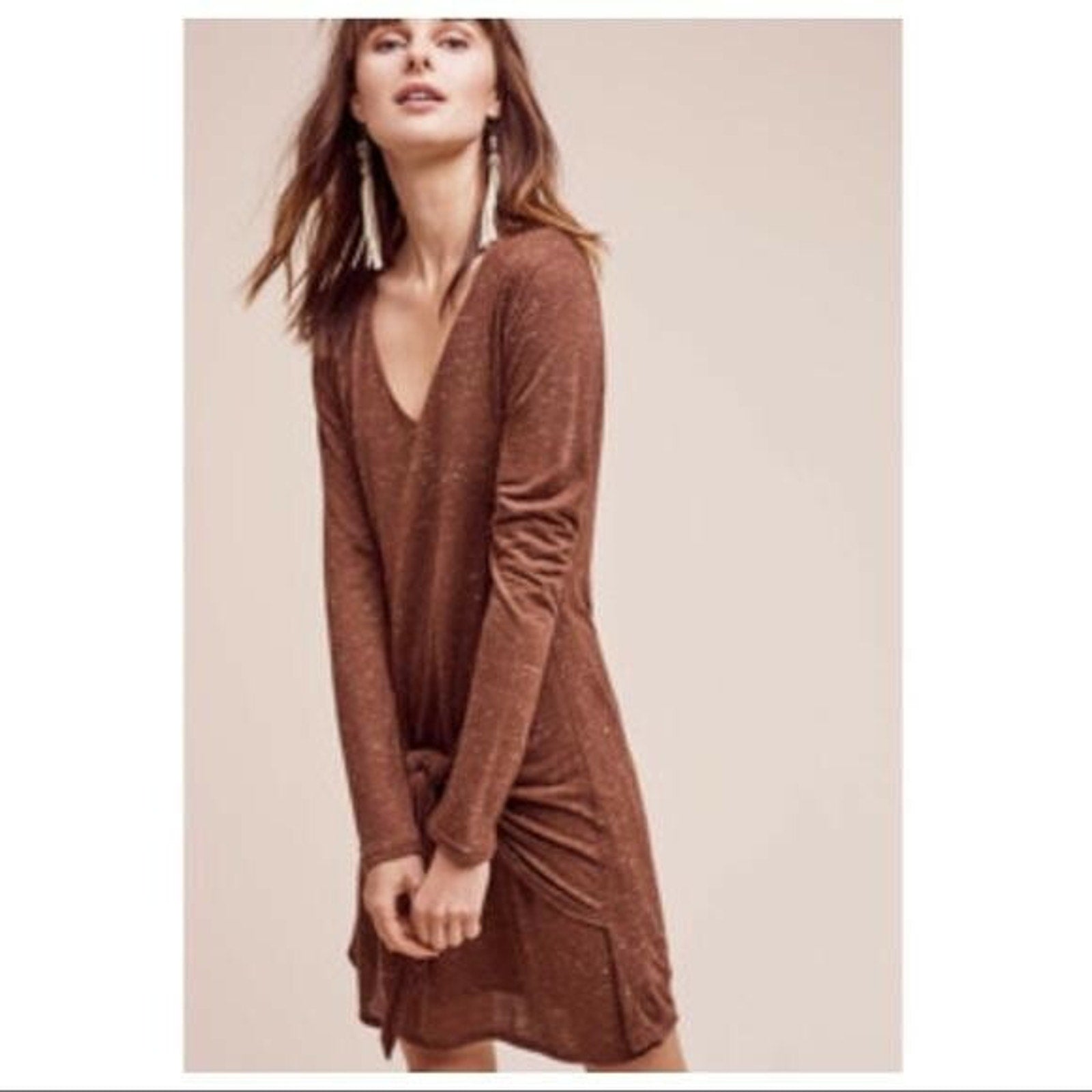 NEW Anthropologie Dolan Left Coast Tied Long Sleeve T-shirt Dress $128 Sz Small
