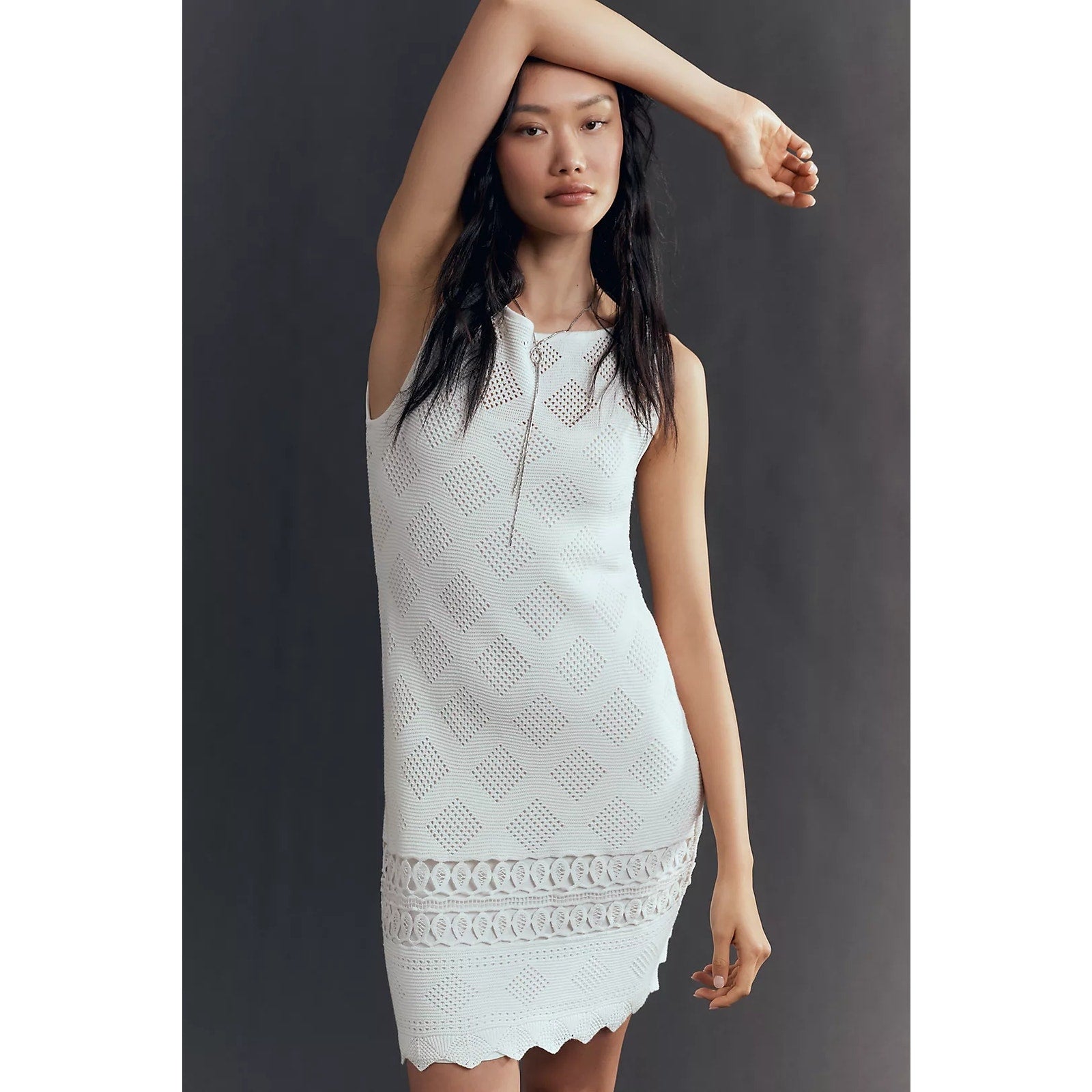 Anthropologie Sleeveless Crochet Boat-Neck Mini Shift Dress LARGE White Anthropologie