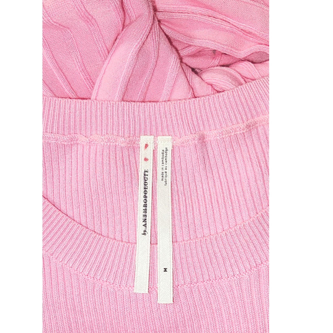 By Anthropologie Long-Sleeve Ribbed Sweater Midi Dress MEDIUM Pink Anthropologie