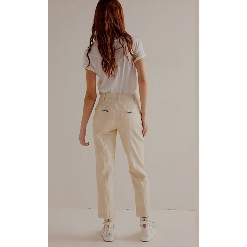 New FREE PEOPLE We The Free Rebel Vegan Leather Pants $128 SIZE 8 Ivory Slim