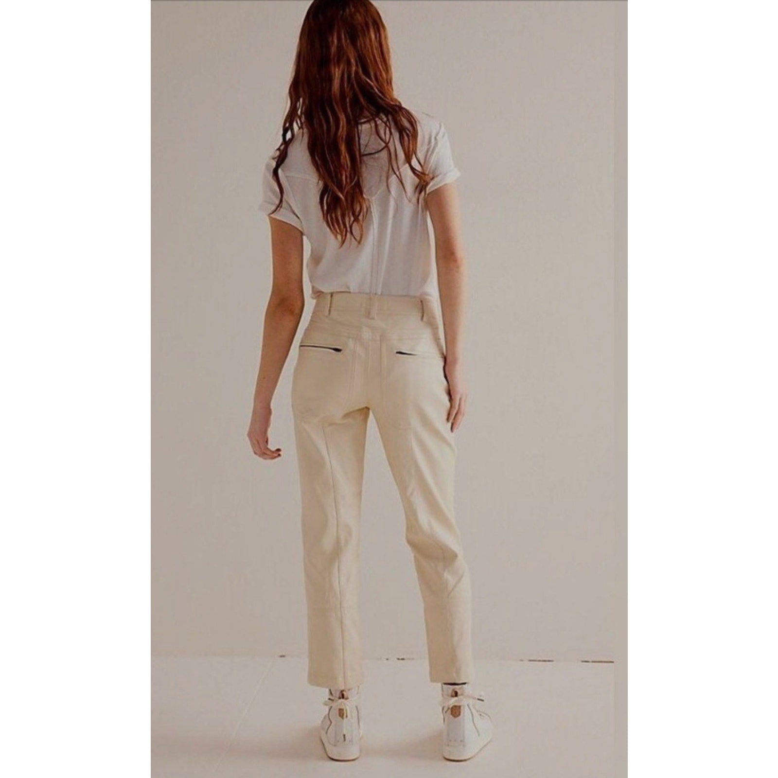 New FREE PEOPLE We The Free Rebel Vegan Leather Pants $128 SIZE 8 Ivory Slim