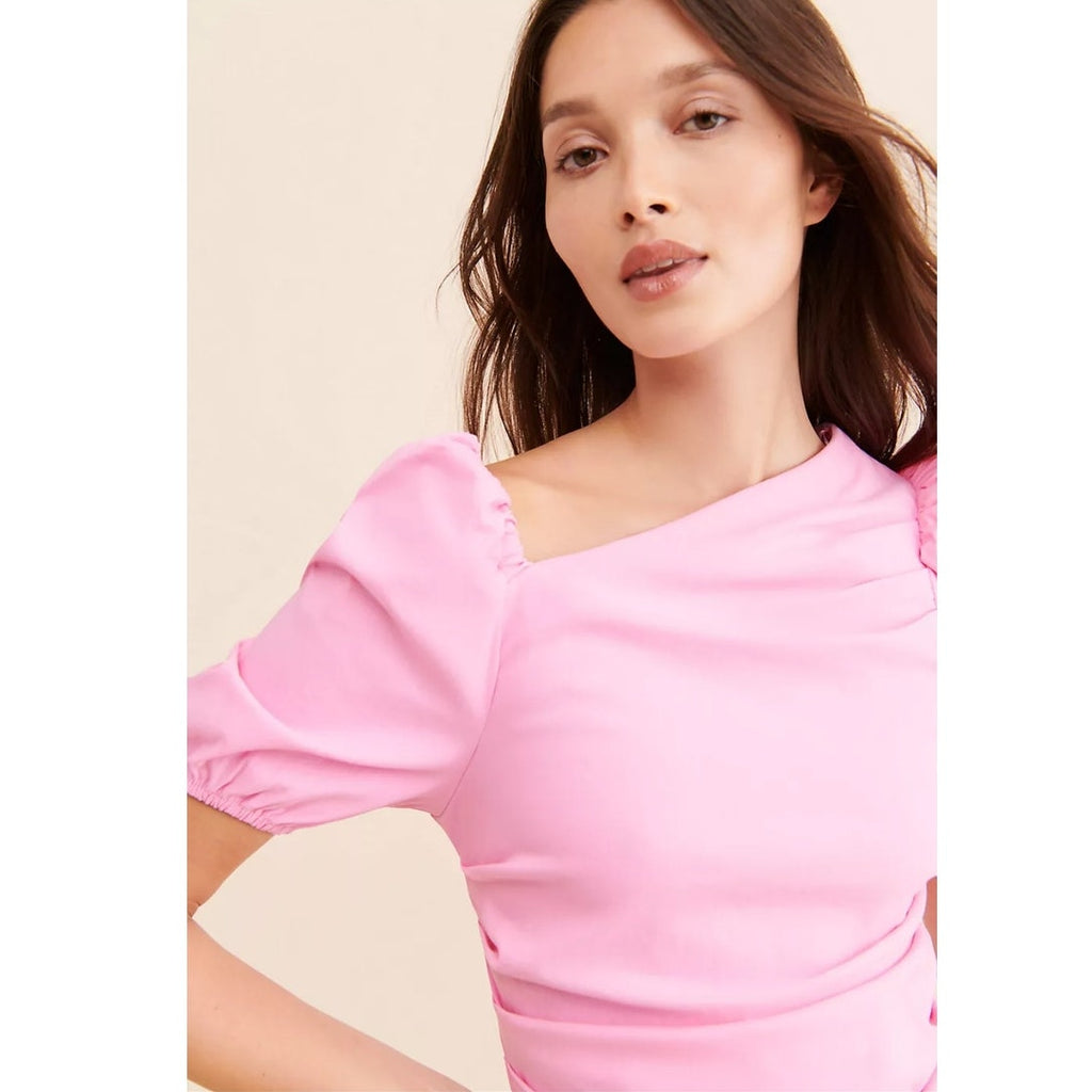 New Anthropologie Maeve Slim Puff-Sleeve Ruched Mini Dress $148  XXS 00 White