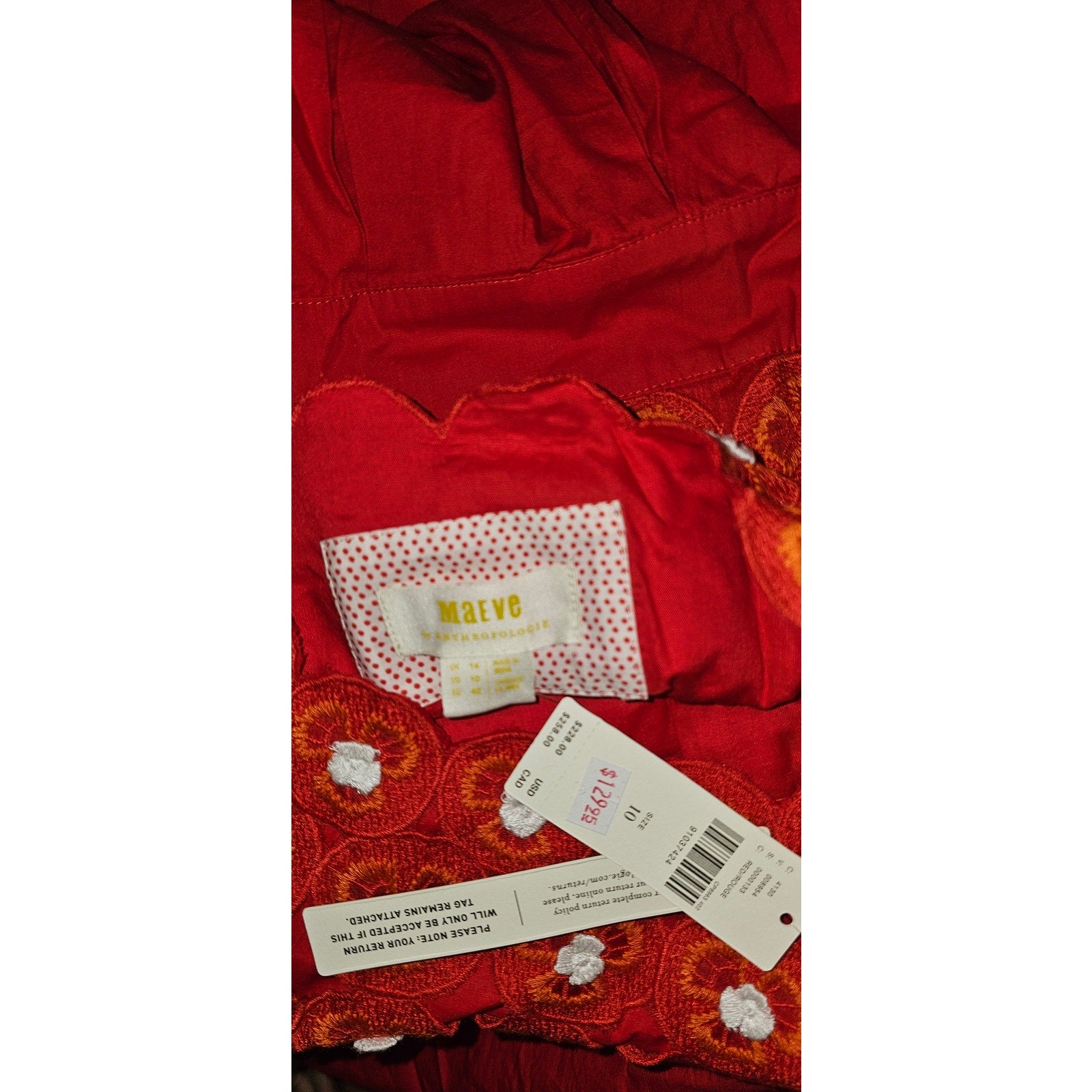 Anthropologie Maeve Crochet Halter Poplin Midi Dress $228 SIZE 10 Red