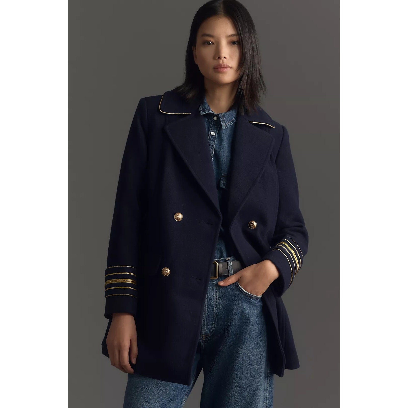 New Anthropologie Maeve Military Peacoat $198 X-SMALL Navy Double Breasted