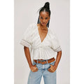 Free People Where We Meet Smocked Blouse X-SMALL White Cropped Free People