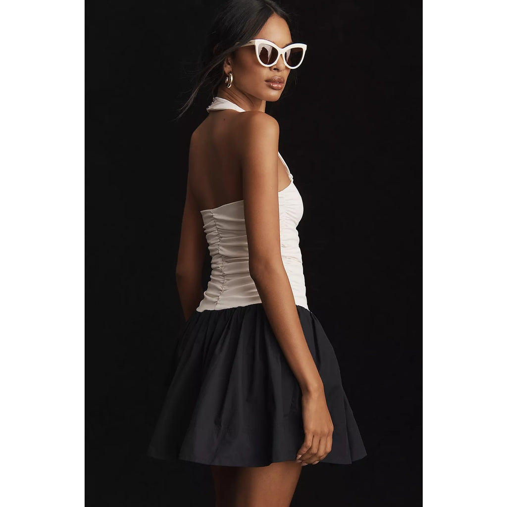 Anthropologie Maeve Halter Twofer Mini Dress X-LARGE Black & White Anthropologie