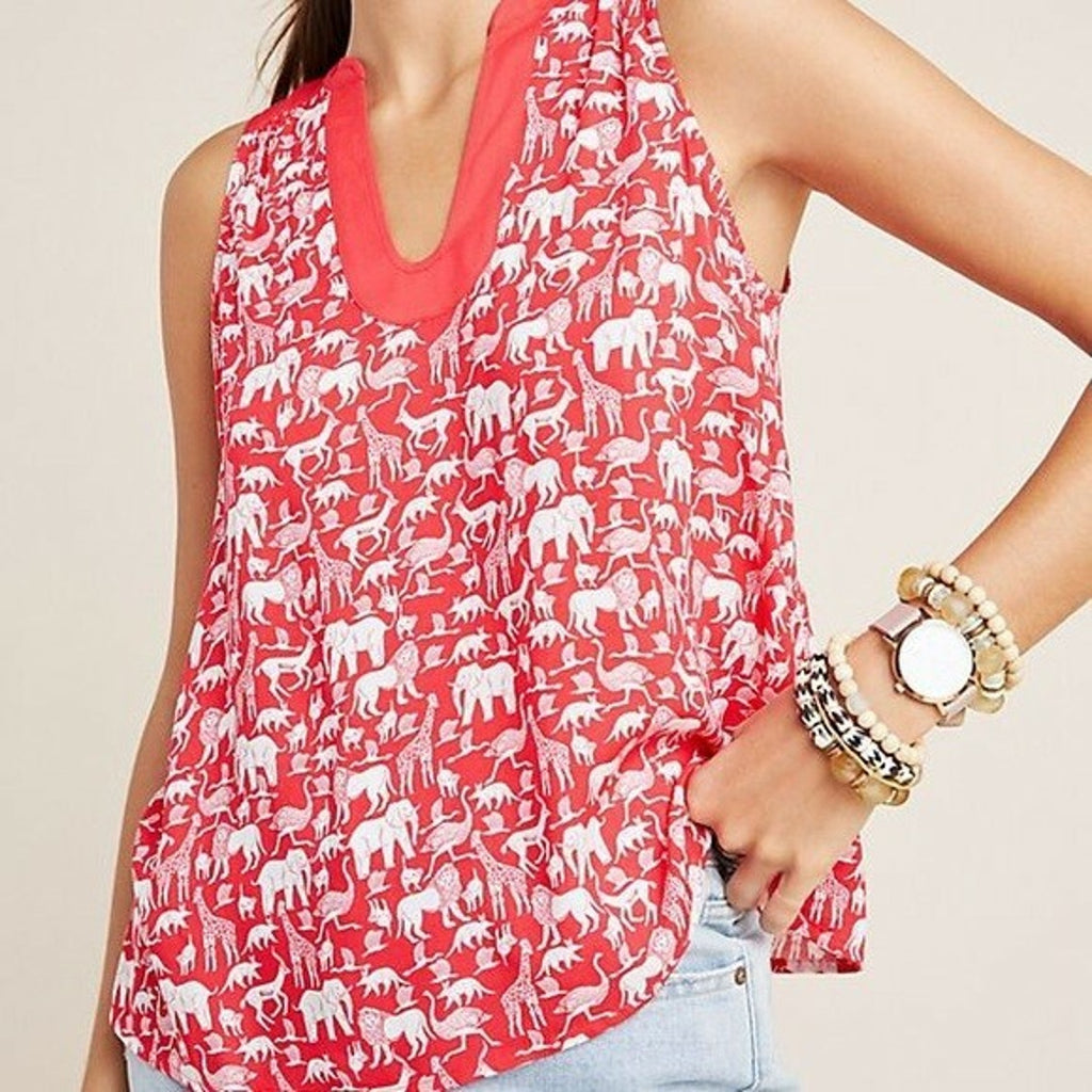 New Anthropologie Maeve Red Safari Print Top Size 8