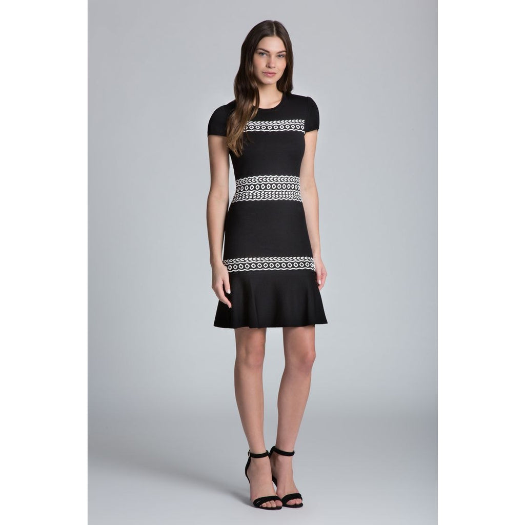 Shoshanna Pointelle Lacing Knit Calista Mini Dress SMALL B&W CAP SLEEVES Shoshanna