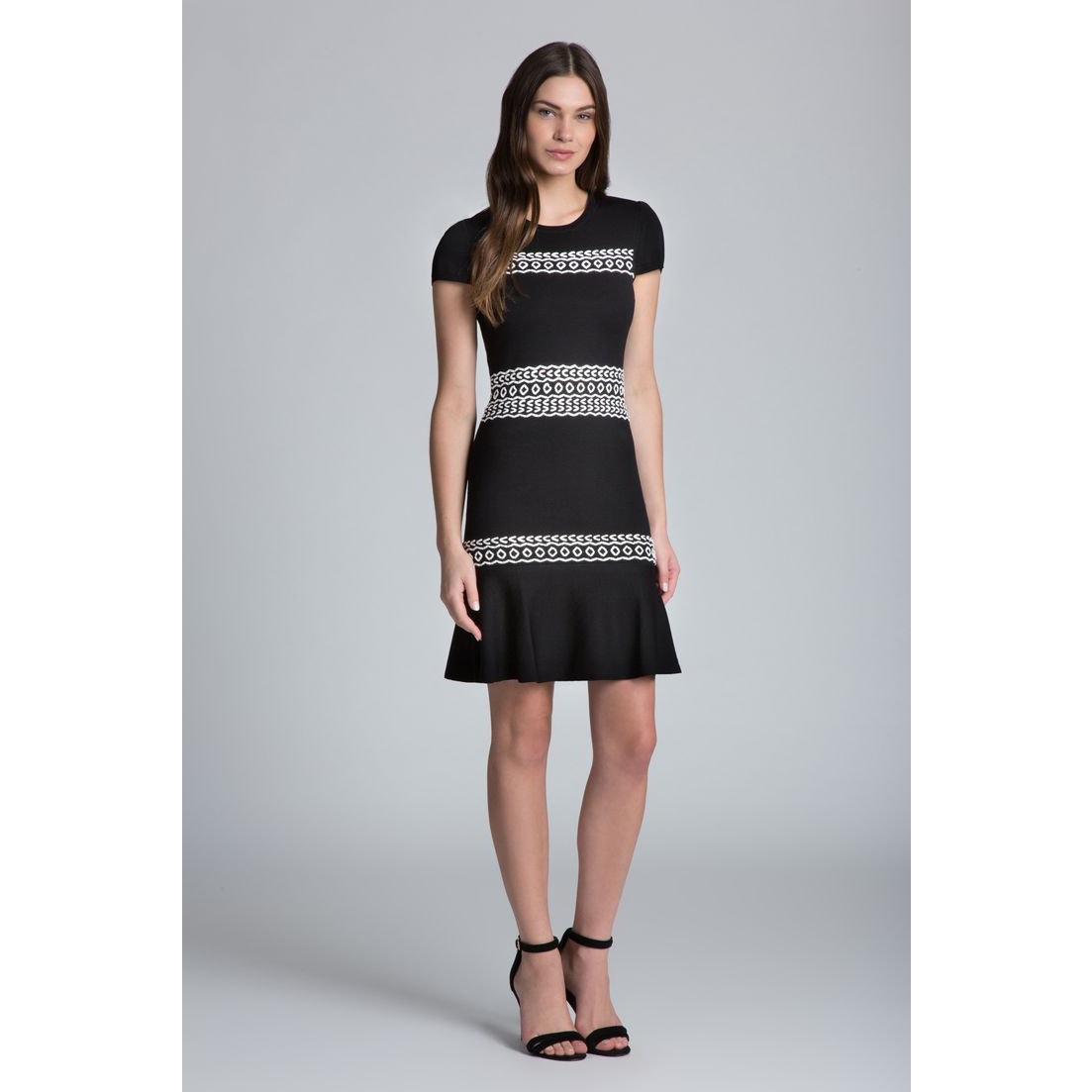 Shoshanna Pointelle Lacing Knit Calista Mini Dress SMALL B&W CAP SLEEVES Shoshanna
