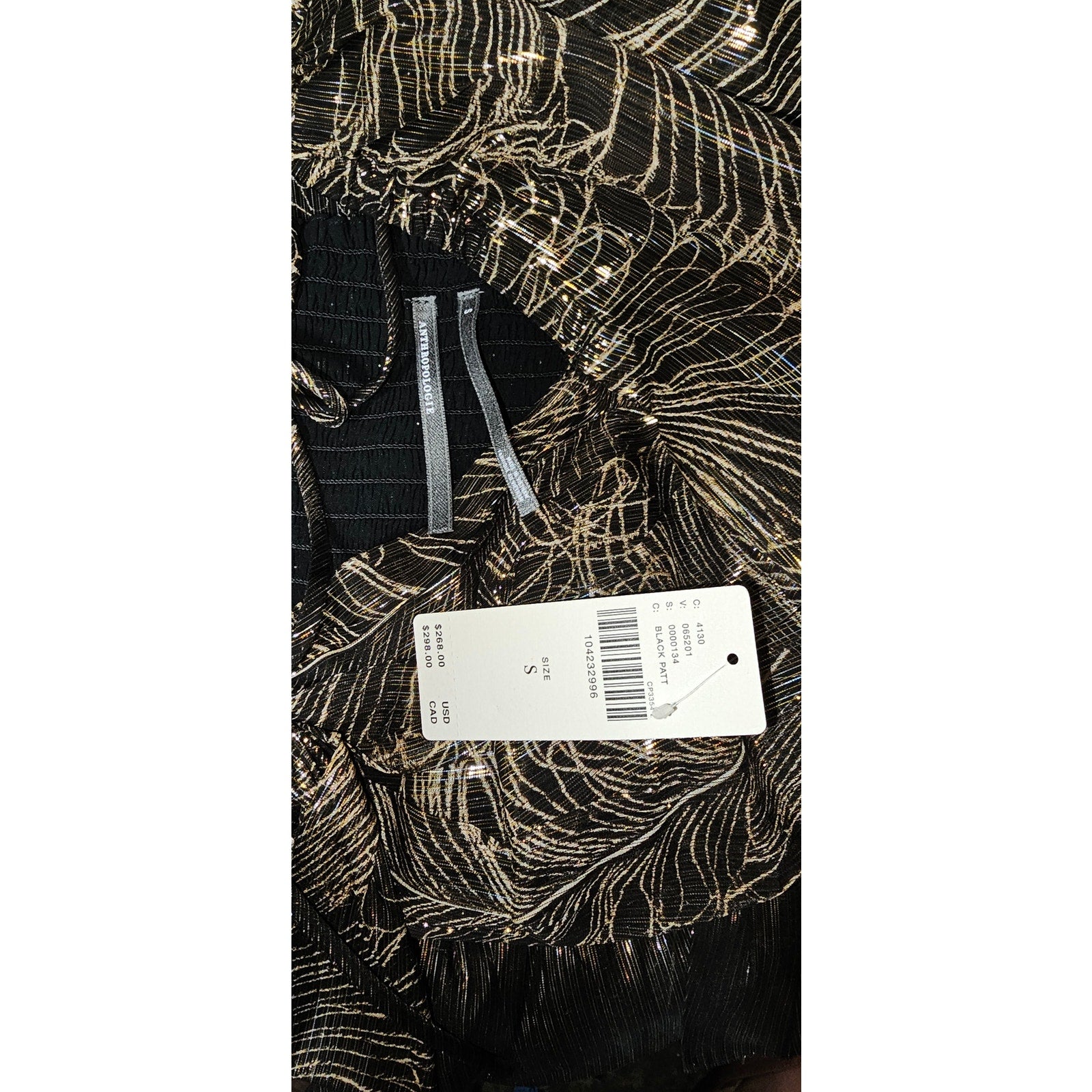 By Anthropologie Long-Sleeve Metallic Babydoll Midi Dress SMALL Black Anthropologie