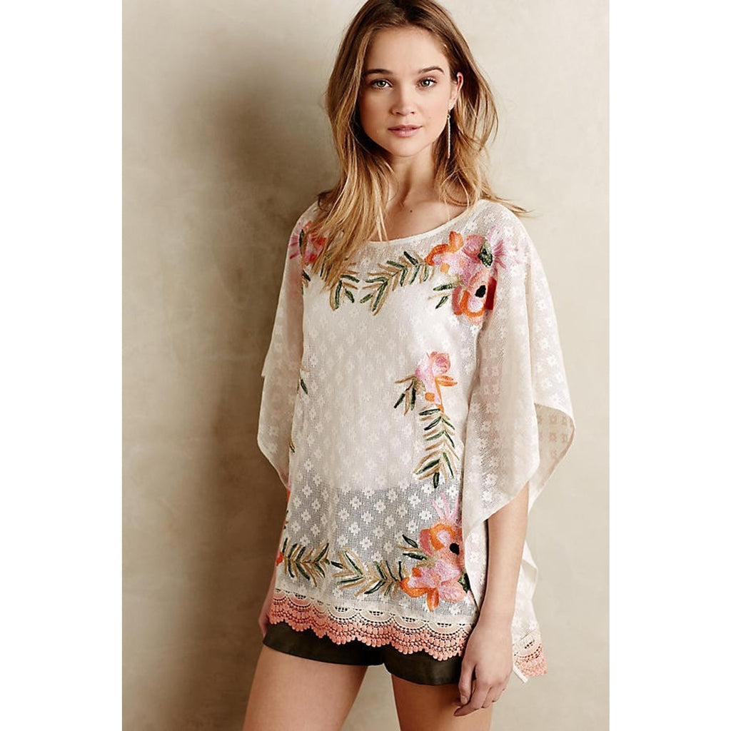 NEW Anthropologie $98 Augustine Stitched Poncho by Akemi + Kin Size Small Floral