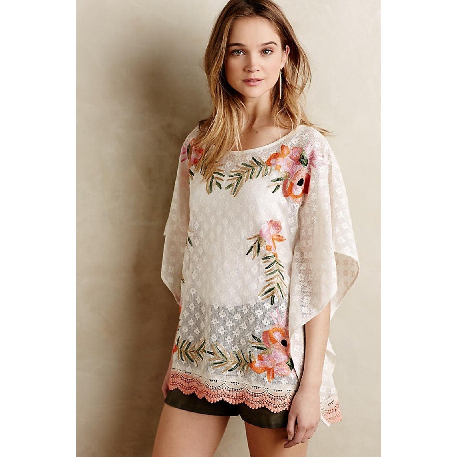 NEW Anthropologie $98 Augustine Stitched Poncho by Akemi + Kin Size Small Floral