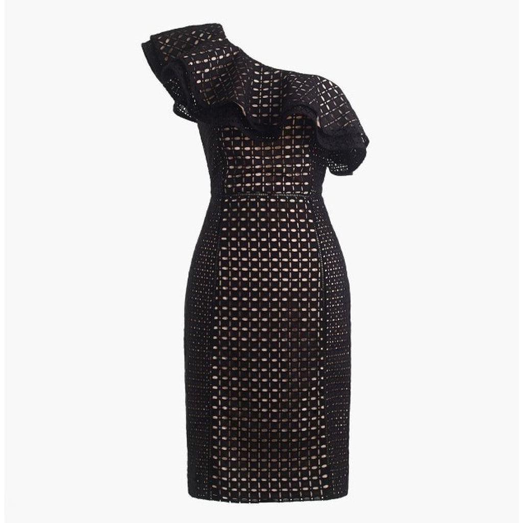 NEW J Crew Black One-shoulder Eyelet Mini Dress Size 2