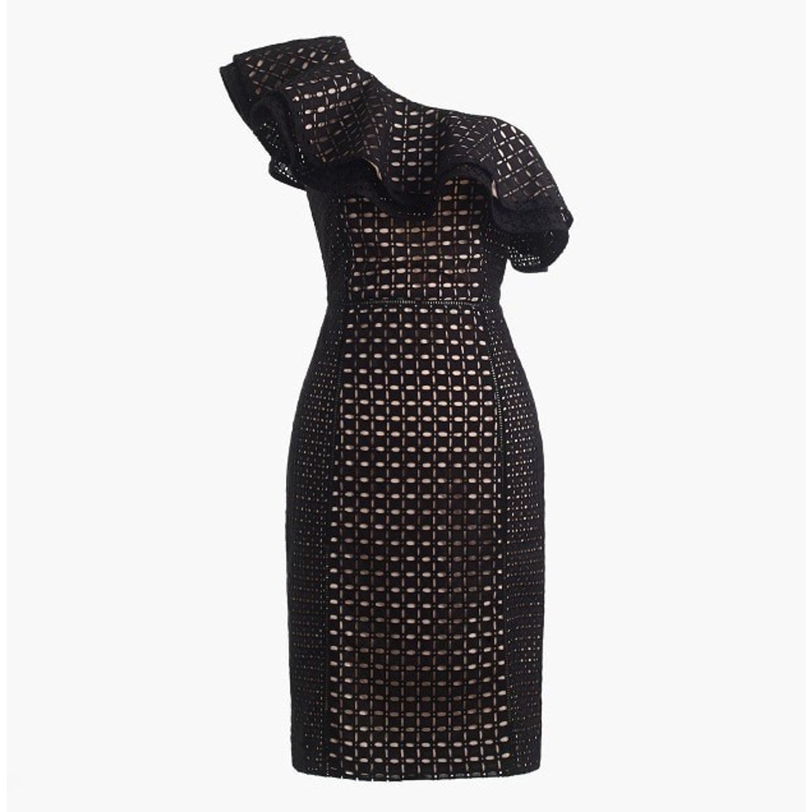 NEW J Crew Black One-shoulder Eyelet Mini Dress Size 2