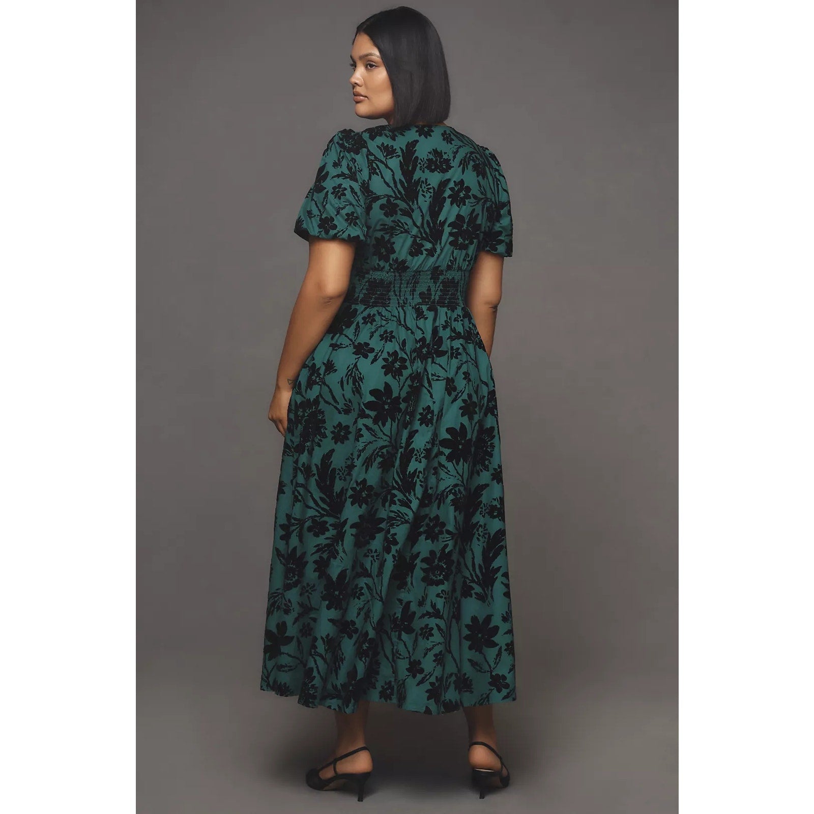 Anthropologie The Katerina Button-Front Dress $198 XXS 00 Dark Green Floral