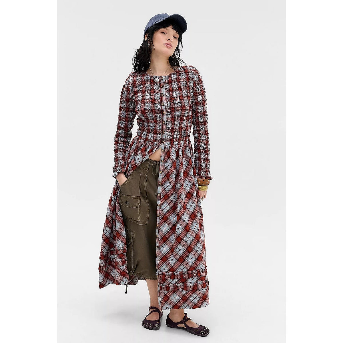 Anthropologie Damson Madder Posey Smocked LS Organic Cotton Midi Dress SZ 4 Anthropologie