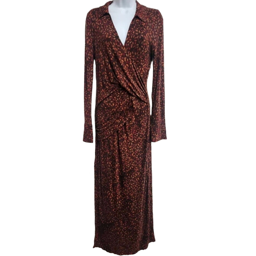 New Free People Shayla Faux Wrap Midi Dress $128 SMALL Long Sleeve