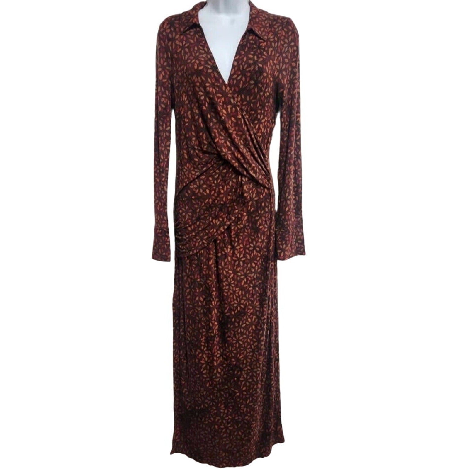 New Free People Shayla Faux Wrap Midi Dress $128 SMALL Long Sleeve