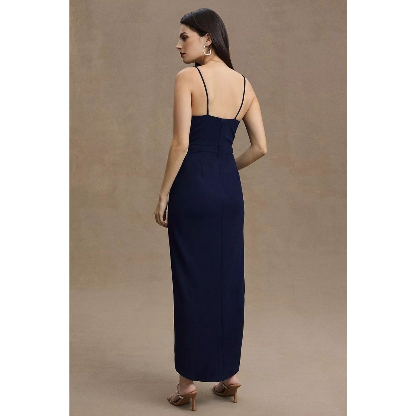 New Anthropologie BHLDN Lyra V-Neck Faux-Wrap Stretch Crepe Midi $198 Sz 10 Navy