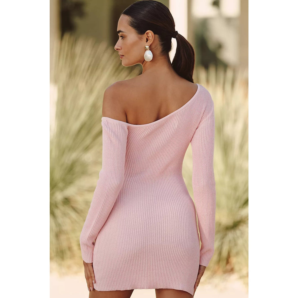 Anthropologie La Porte Minny Keyhole Dress LARGE Pink RIBBED KNIT Anthropologie