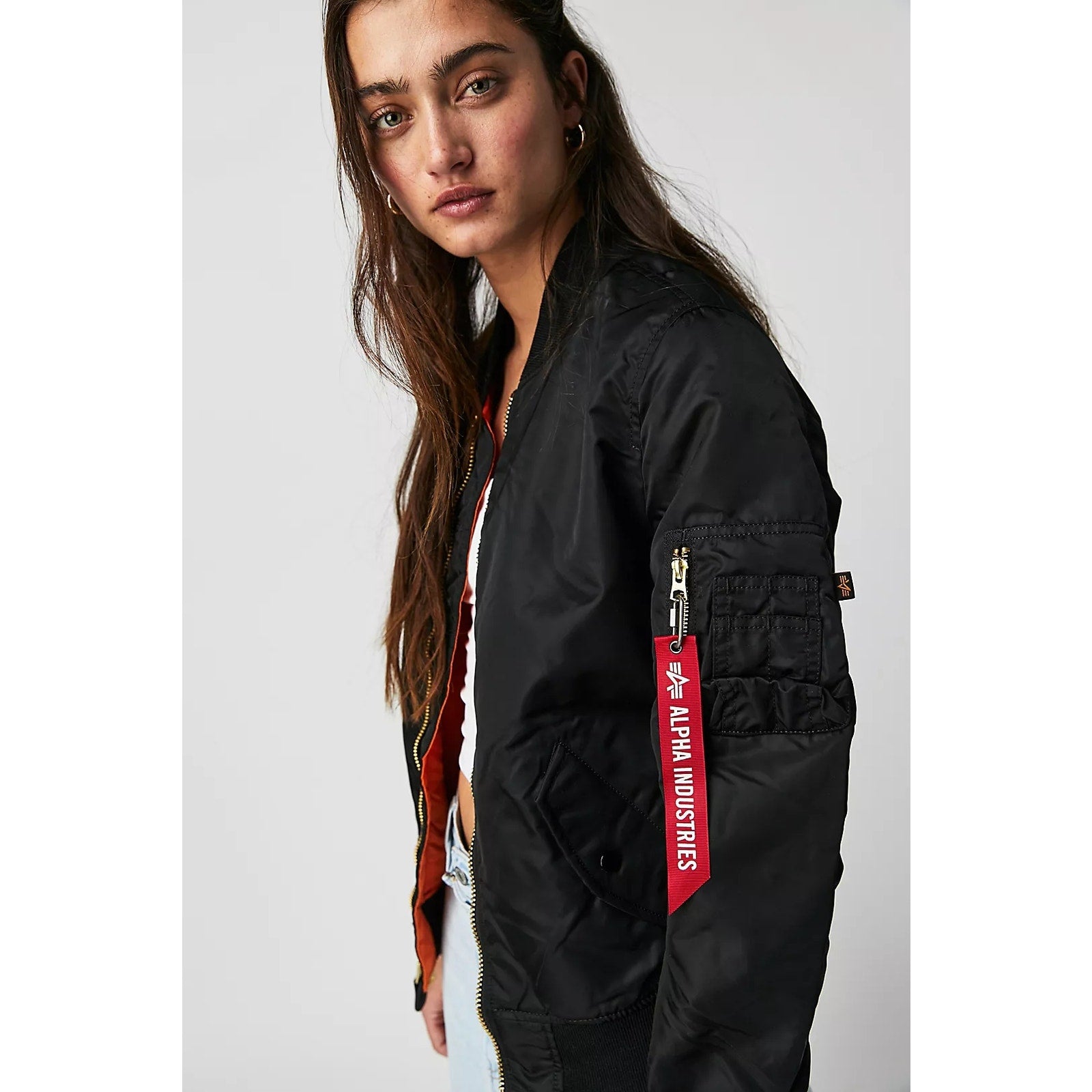 New Free People x Alpha Industries Ma-1w Bomber Jacket $200 SMALL Black