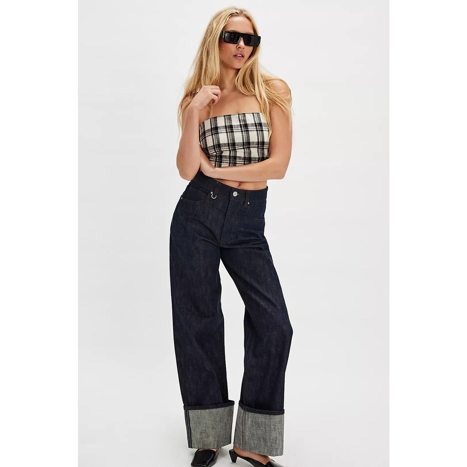 FREE PEOPLE After You Set MAXI SKIRT + TOP MEDIUM Black & White Plaid Free People