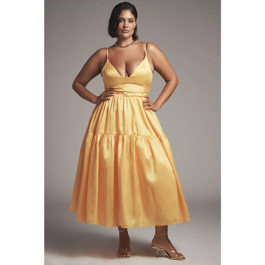 Anthropologie Hutch Atherton Sleeveless V-Neck Belted Midi Dress $258 18W