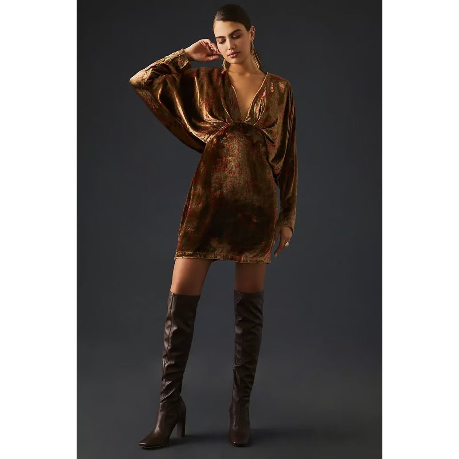 New Anthropologie Mes Demoiselles V-Neck Velvet Dress $480 SIZE 36 US 4 Floral