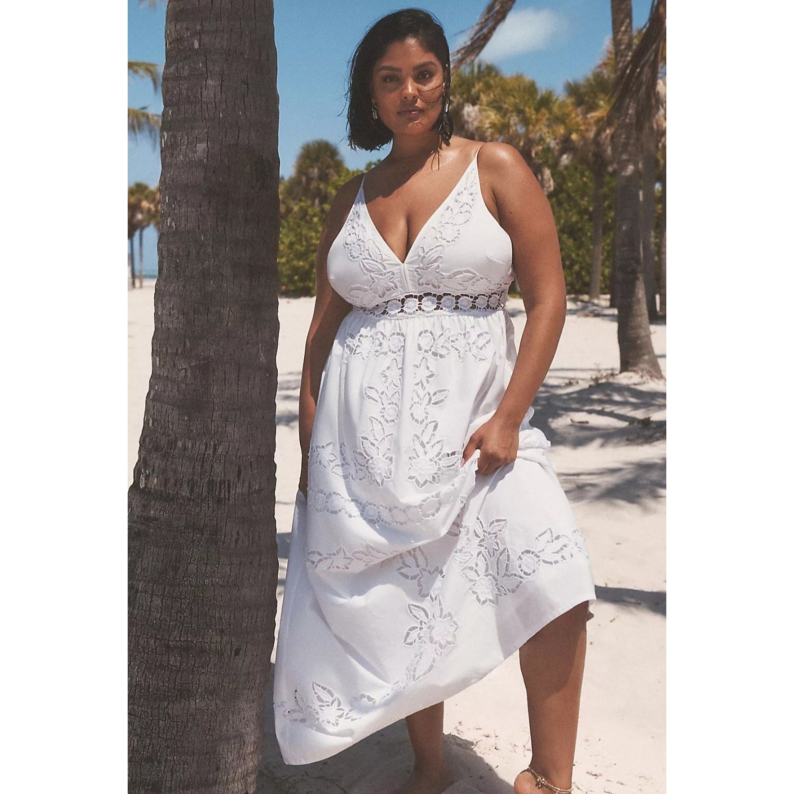 Anthropologie Vineet Bahl Sleeveless V-Neck Floral Cutwork Midi Dress $278
