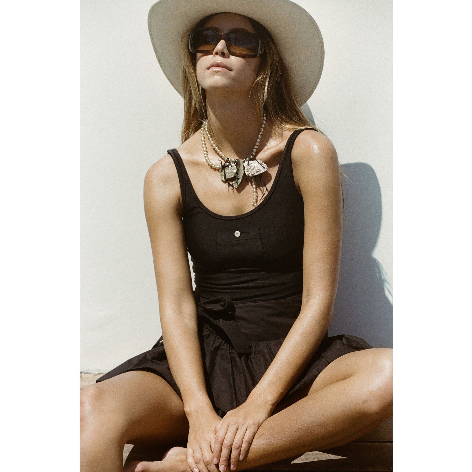 Free People x BABEN Doheny One Piece Button Swimsuit $185 MEDIUM B&W
