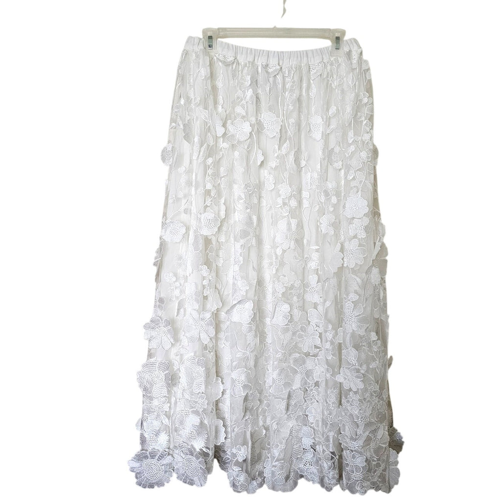 New Anthropologie Maeve Floral Appliqué Maxi Skirt $298 SIZE 6 White Midi Length