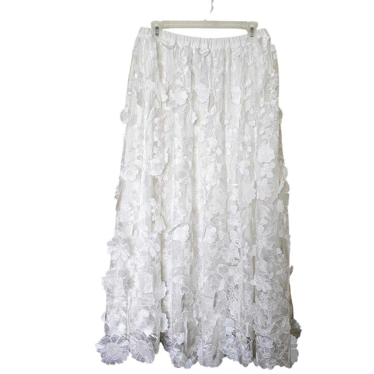 New Anthropologie Maeve Floral Appliqué Maxi Skirt $298 SIZE 6 White Midi Length