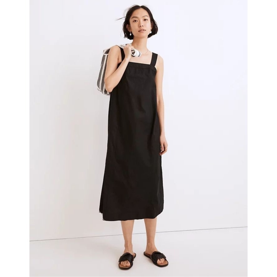 New MADEWELL Linen-Cotton Princess-Seamed Midi Dress $110 X-LARGE Black