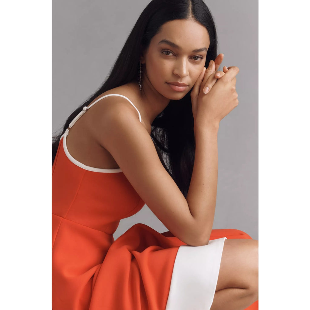 Anthropologie Maeve Colorblock A-Line Midi Dress Small Petite Red Anthropologie