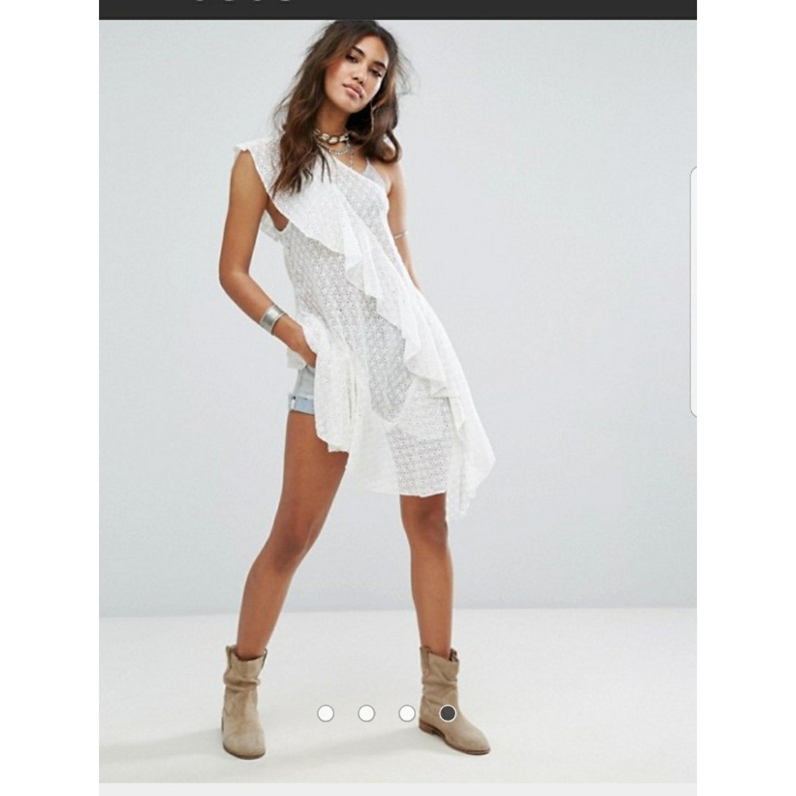 NEW Free People $168 White Girls Girls Girls One Shoulder Lace Tunic Small