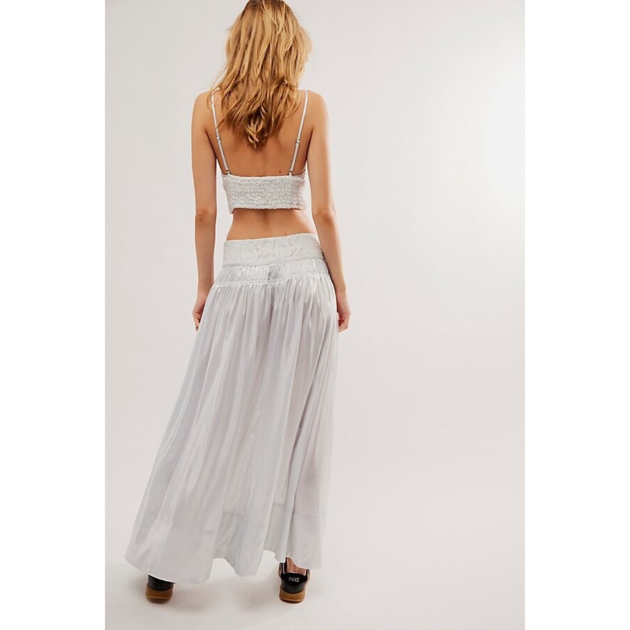New Free People Aster Tiered Maxi Skirt Set $198 X-SMALL Ivory - Metallic